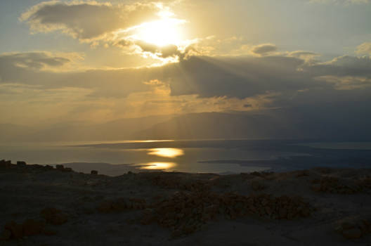 Dode Zee (Israël) - Zondopgang vanaf Masada