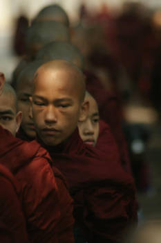 Myanmar - Monniken onderweg naar de maaltijd