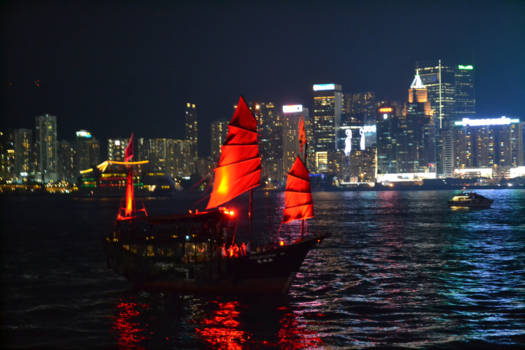 Hong Kong - Sailing at night in front of Hong Kong Island
