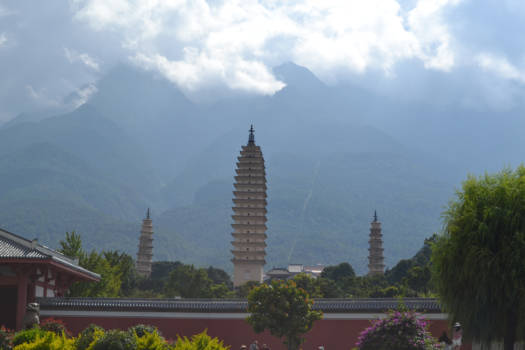 China - Three pagodas at the foot ot the Himalaya