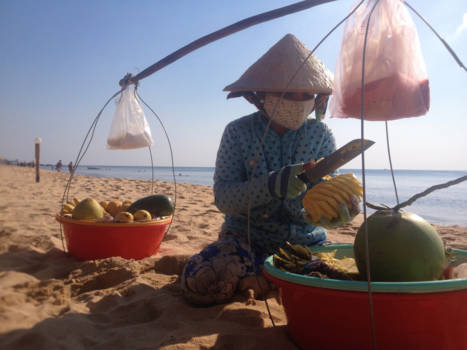 Phu Quoc Island - Lady selling fresh fruit on the beach