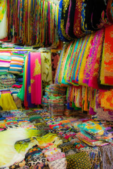 Vietnam - Markt, stoffenkraam, Saigon, kleur,