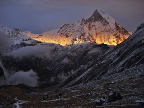 Annapurna Trail Trek - Annapurna Basiskamp - speciale zonsondergang...