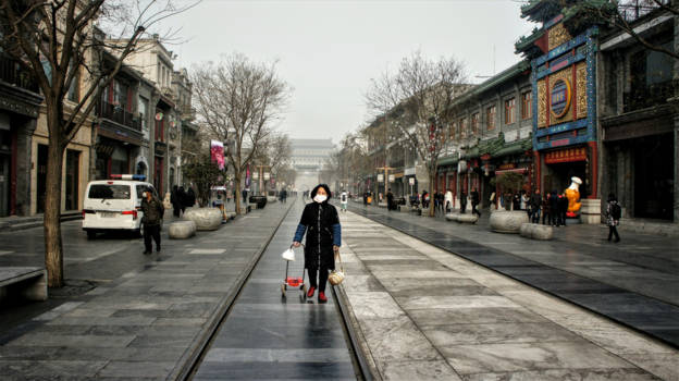 Beijing - When pollution reaches a level you cannot see the end of the street. Downtown Beijing