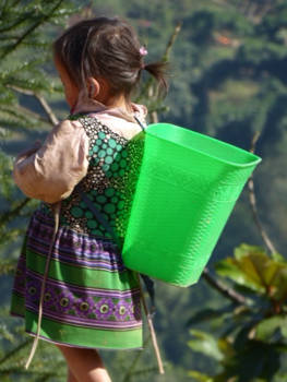 Sapa - Meisje tussen de rijstvelden in de bergen van Sapa - Vietnam
