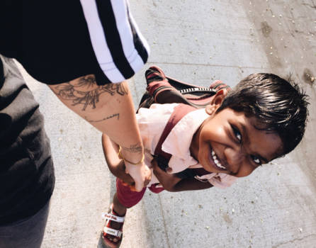 Chennai - Walking to school. - Kid from orphanage house Don Bosco, India.
