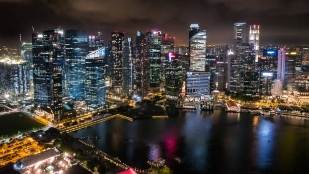 Singapore - Singapore skyline from Marina Bay Sands skybar