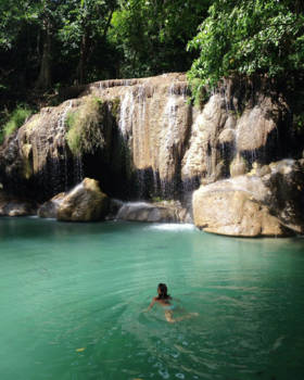 Erawan National Park - Tussen de vissen bij de Erawan watervallen