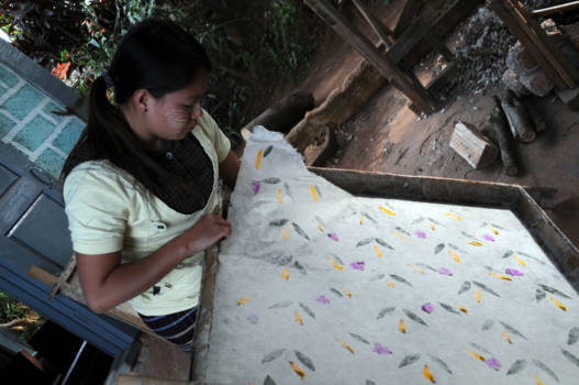 Myanmar - Shan-regio. Handgeschept papier voor o.a. de parasols