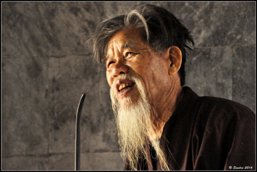 Vietnam - Muzikant in één vd vele tempels