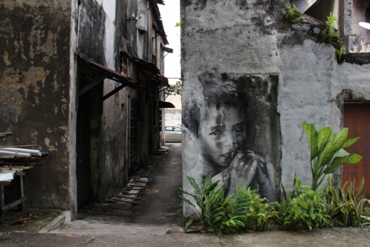 Georgetown (Maleisië) - Streetart Georgetown Penang: Child Mural at Prangin Canal