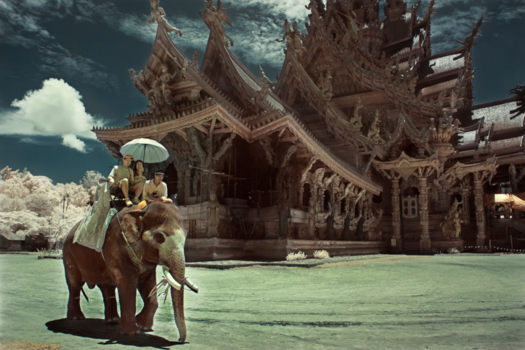 Thailand - Chang riding at the Sanctuary of Truth