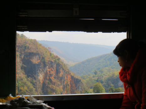 Myanmar - Het lijkt een schilderij, maar is het mooie uitzicht vanuit de trein