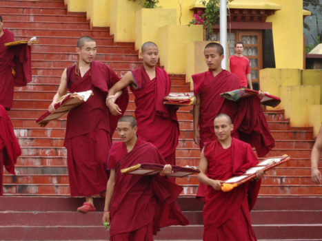 India - Na urenlang bidden, zijn de monniken klaar met hun gebed