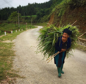 Ha Giang - A happy, hardworking lady along the road