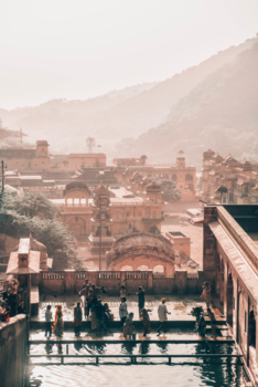 India - Local people washing themselves by sunrise
