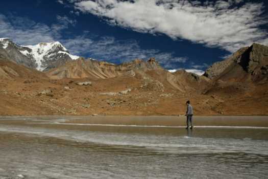 Nepal - Frozen lake - Will the ice hold him?
