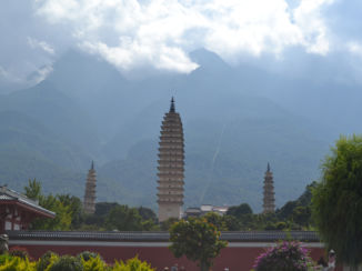 China - Three pagodas at the foot ot the Himalaya