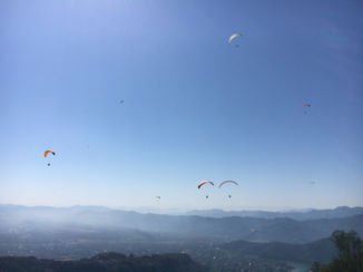 Pokhara - Paraglide file in de lucht