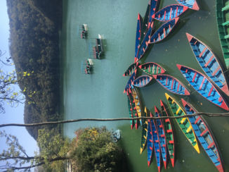 Pokhara - Gekleurde boten op het Phewa Lake