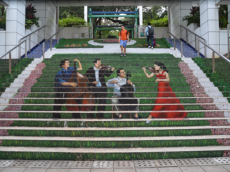 Hong Kong - Schildering gemaakt op trap. Geen naam.